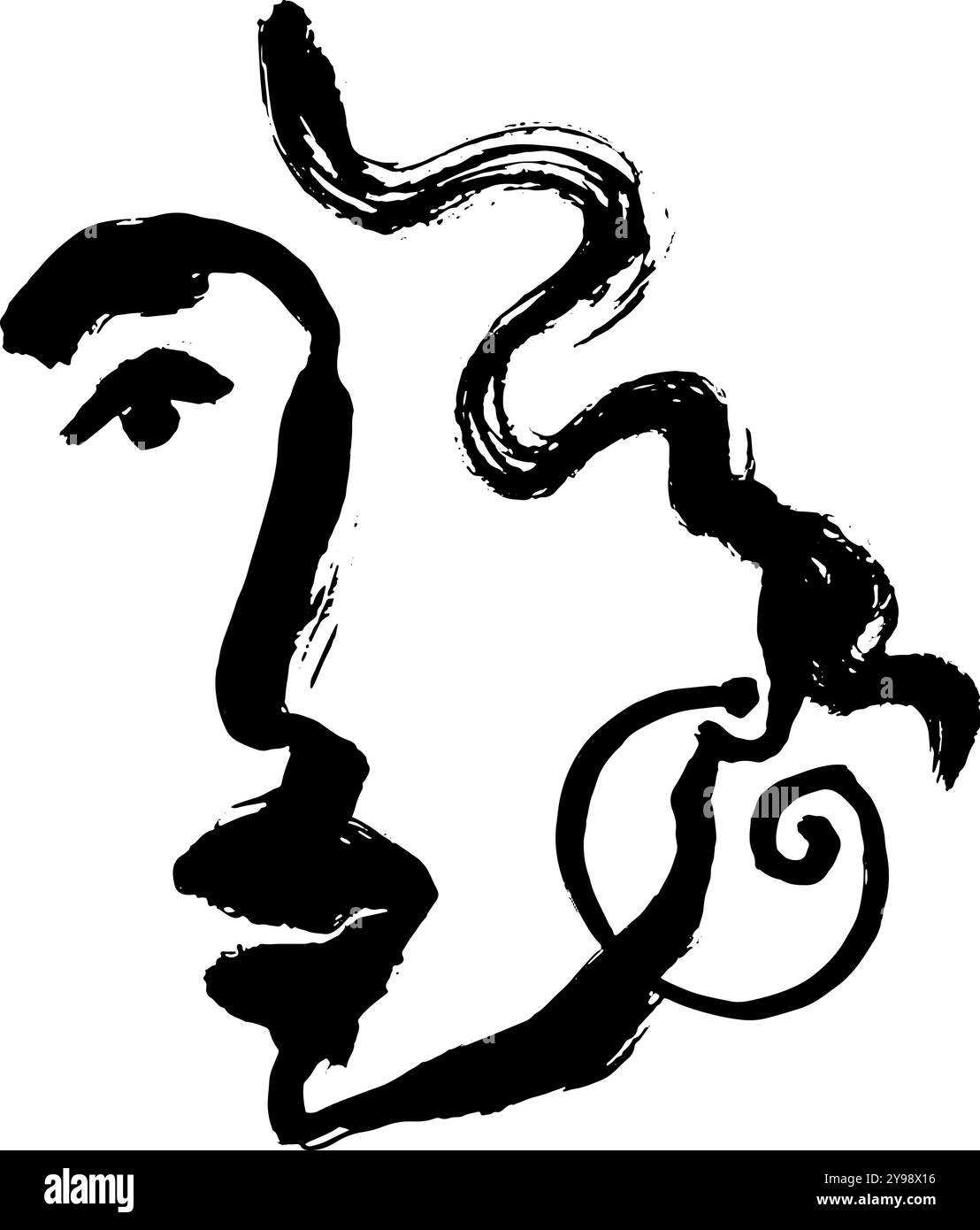 Zeitgenössisches trockenes Pinsel abstraktes modernes Mädchen mit Ohrringen Porträt. Stock Vektor