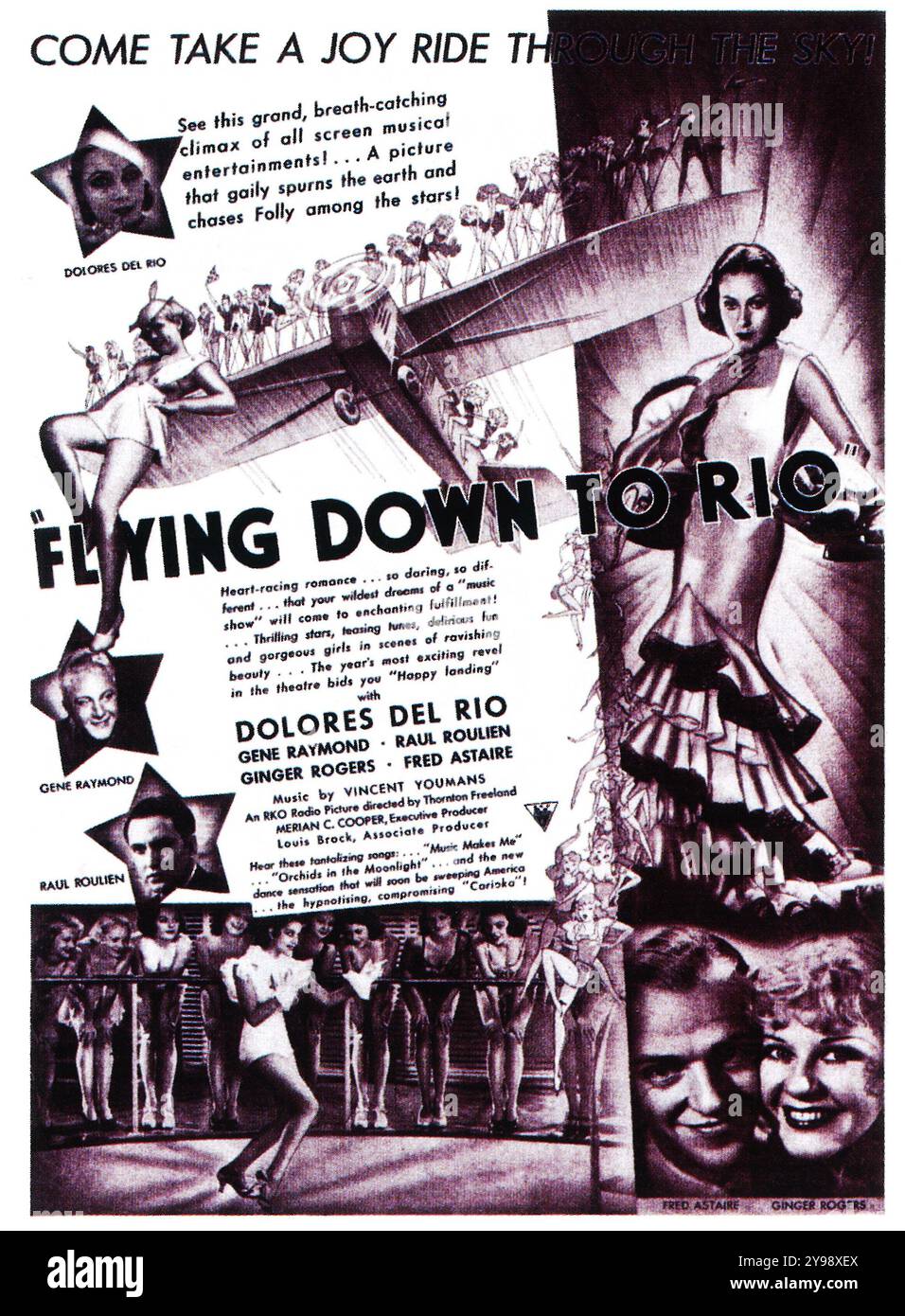 1933 Flying Down to Rio Filmplakat – RKO; erste Leinwandpaarung von Fred Astaire und Ginger Rogers. Mit Dolores del Rio. Regie führte Thornton Freeland Stockfoto