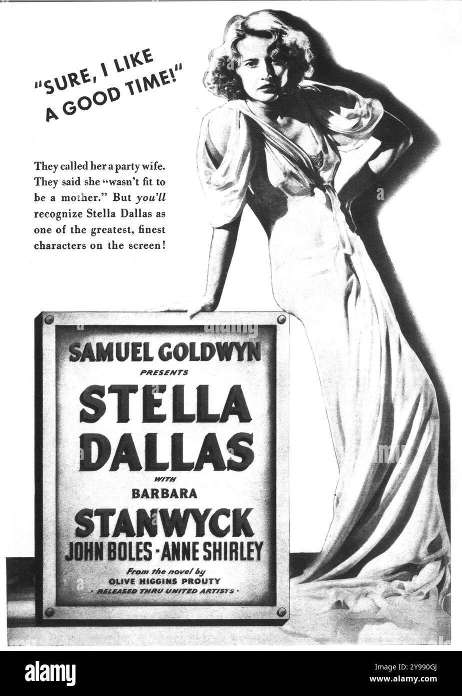 1937 Stella Dallas Filmplakat - Drama nach dem Roman von Olive Higgins Prouty; Regie: König Vidor. Mit Barbara Stanwyck Stockfoto