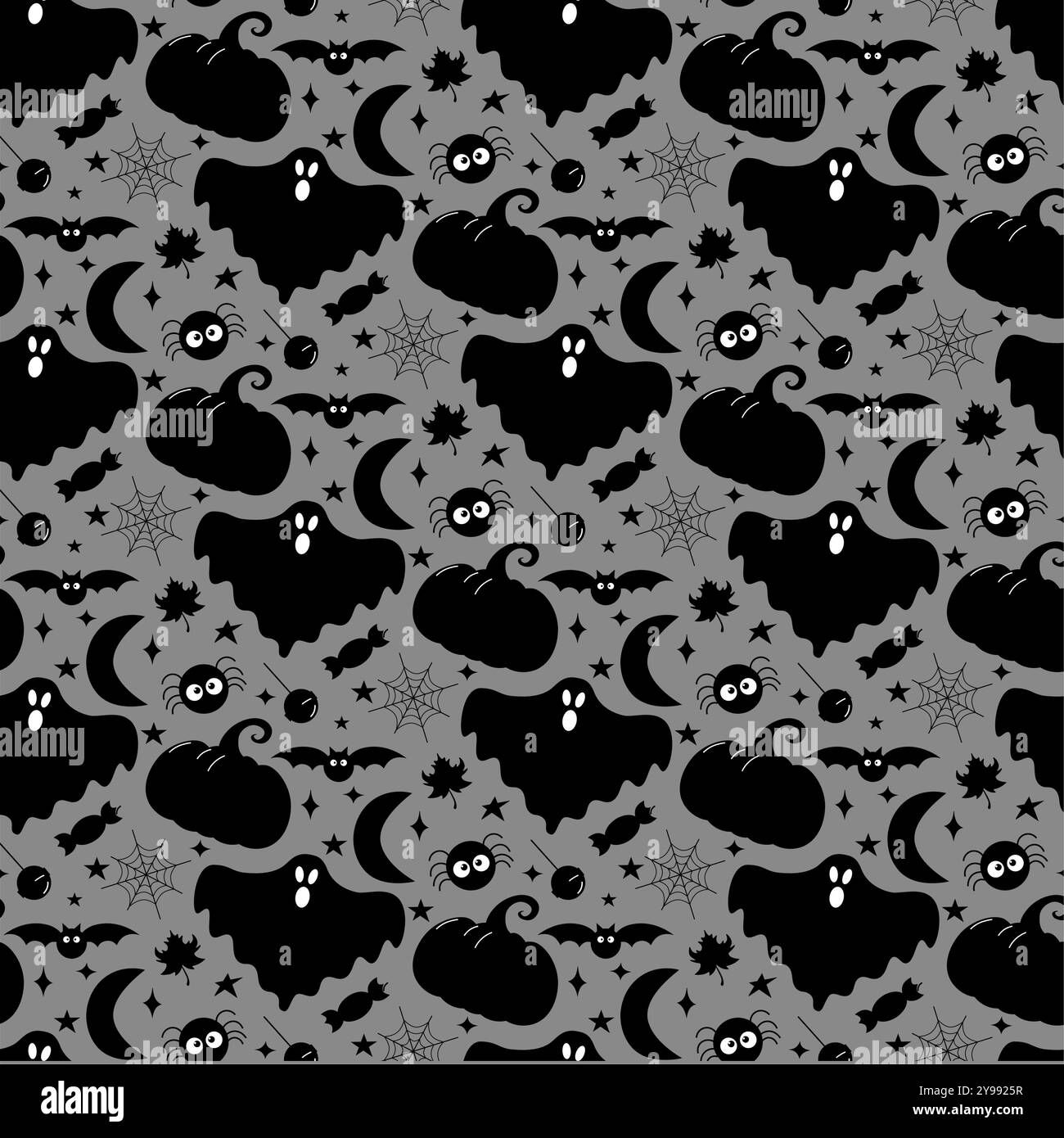 Nahtloses Vektormuster für Geister. Halloween-Textur auf weißem Hintergrund. Kritzeleien handgezeichnete Illustration. Stock Vektor