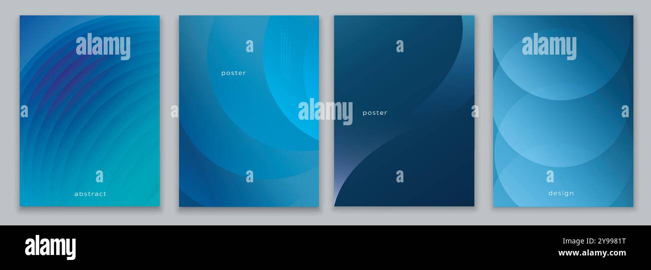 Set Poster oder Tapeten mit abstraktem Farbverlauf. Broschürenbanner Faltschablone. Blauer Hintergrund. Vektorhintergrund. Abdeckung Stock Vektor