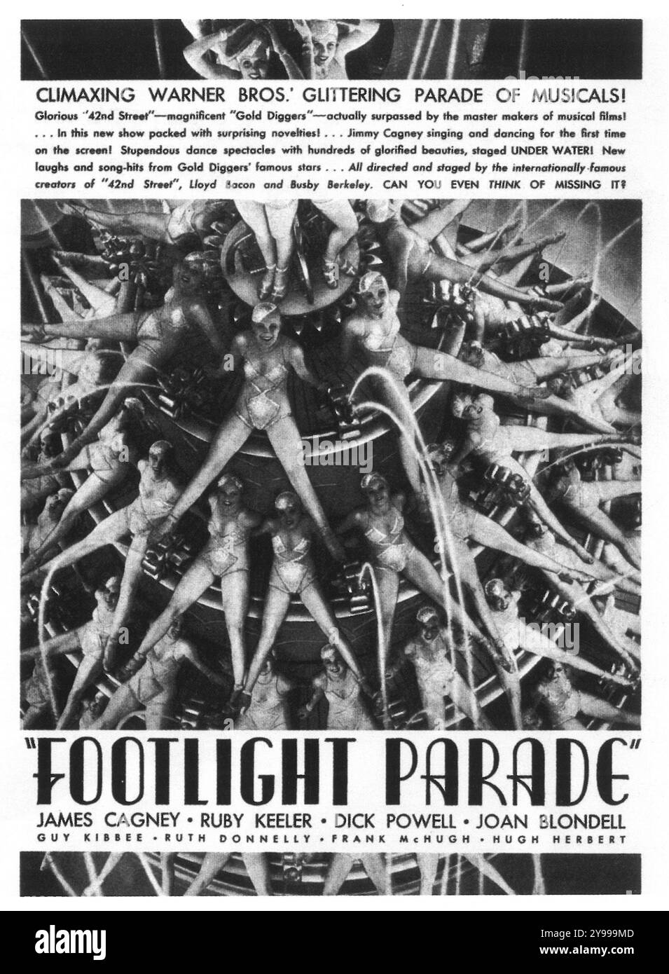 1933 Fußlichterparade Filmposter. Ein Musical von Lloyd Bacon, in dem James Cagney, Joan Blondell und Warner Bros zu sehen waren Stockfoto