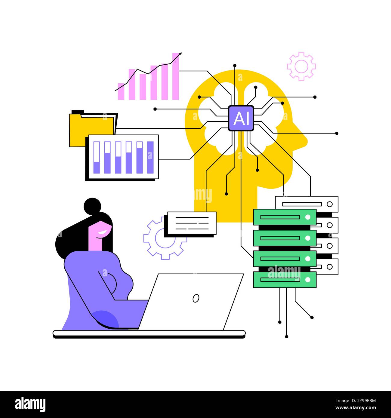KI-optimierte Datenverwaltungslösungen abstrakte Konzeptvektorillustration. Stock Vektor