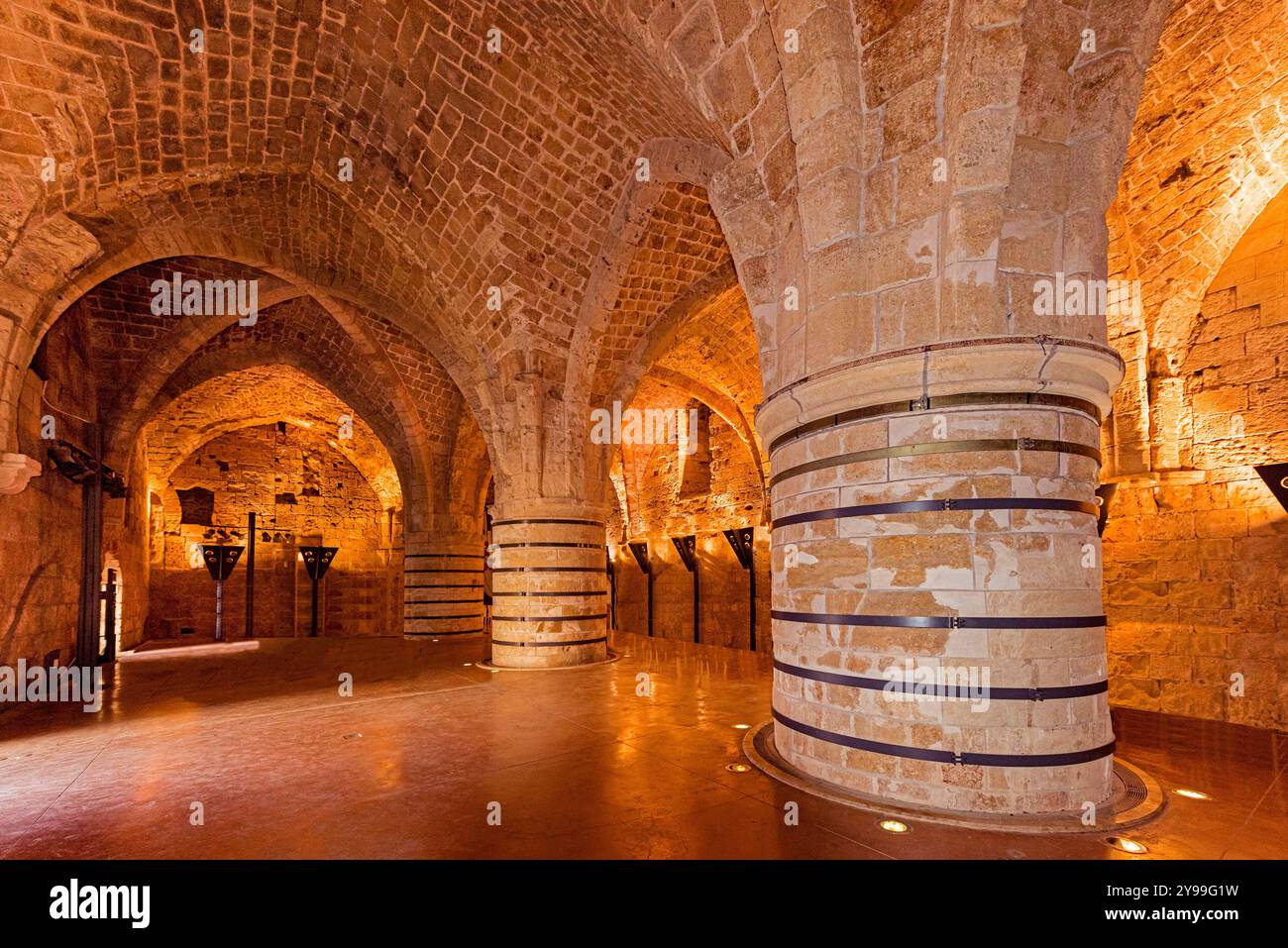 Akko, Israel, Naher Osten, 18.01.2019, der Säulensaal in der Hospitallerianischen Zitadelle Stockfoto