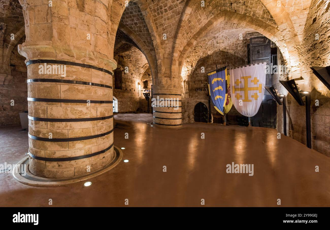 Akko, Israel, Naher Osten, 18.01.2019, der Säulensaal in der Hospitallerianischen Zitadelle Stockfoto