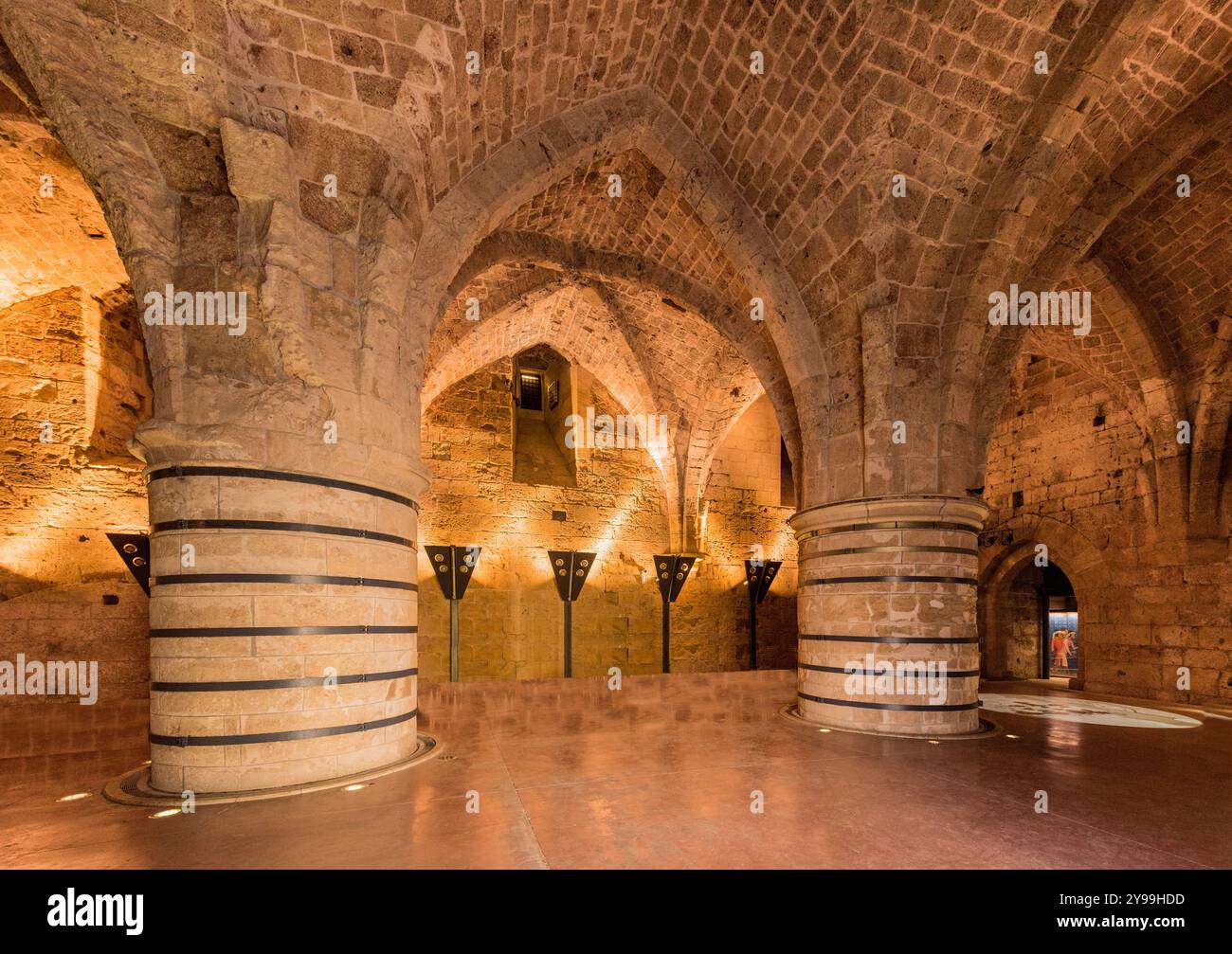 Akko, Israel, Naher Osten, 18.01.2019, der Säulensaal in der Hospitallerianischen Zitadelle Stockfoto