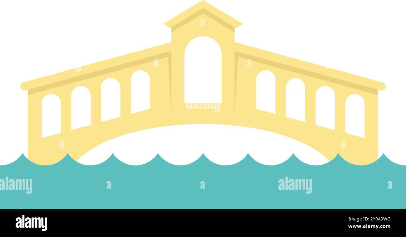 Minimalistische Illustration mit einer klassischen venezianischen Brücke, die sich über blauem Wasser erhebt Stock Vektor