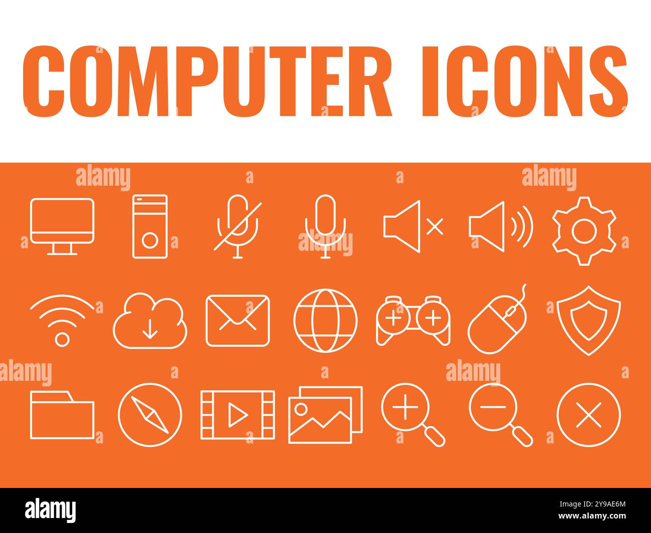 Computersymbole legen den Vektor fest. Vektor der Computersymbole. Abbildungen der pc-Symbole. Desktop-Symbole Stock Vektor