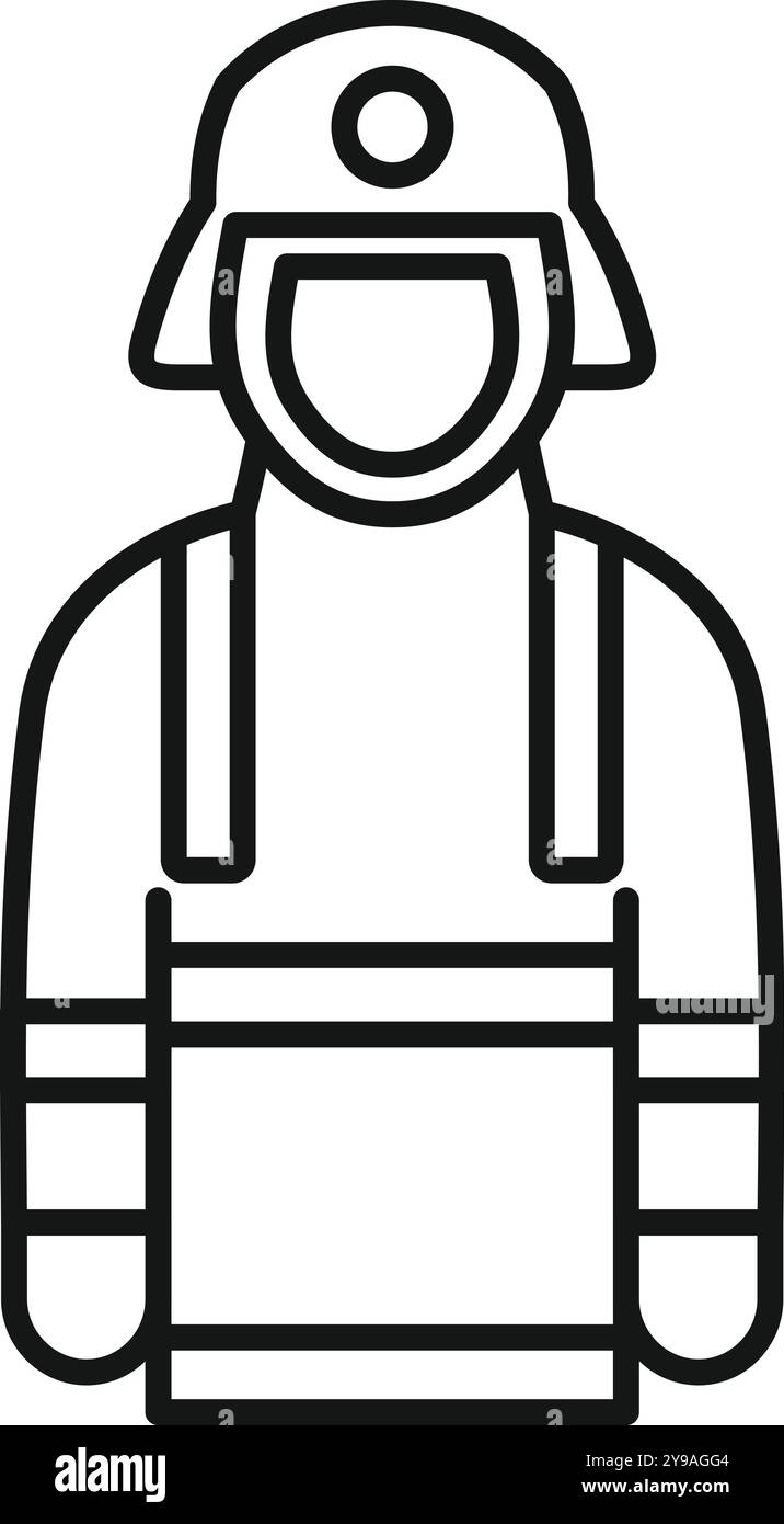Linienzeichnung eines Feuerwehrmannes mit Helm und Schutzkleidung Stock Vektor