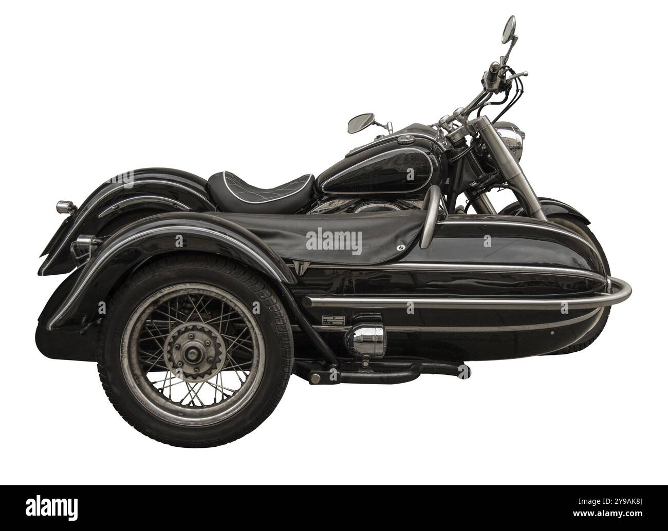 Isolierte Vintage Motorrad mit Beiwagen auf weißem Hintergrund Stockfoto