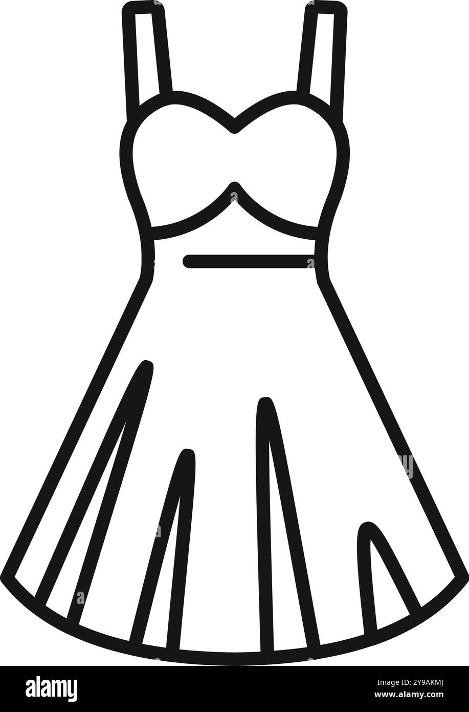 Diese Linie Art Vektor Illustration zeigt ein elegantes Sommerkleid mit Trägern und einem fließenden Rock, perfekt für Modedesigner und Bekleidungshändler Stock Vektor