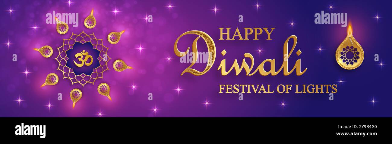 Glückliche Diwali-Vektordarstellung. Festliche Diwali- und Deepawali-Karte. Das indische Festival der Lichter auf farbigem Hintergrund Stock Vektor