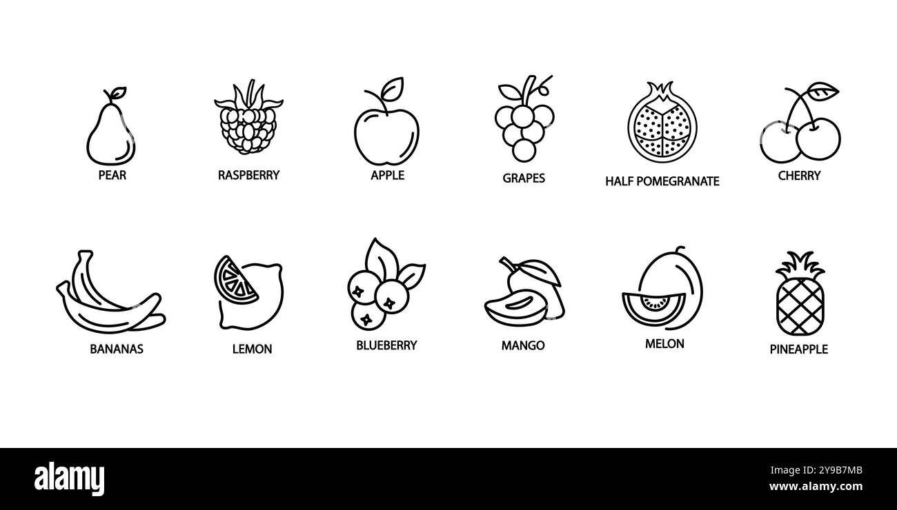 Vector Fruit and Berry Symbol Set. Fruit Icon Set Vektor Illustration Logo Vorlage für viele Zwecke. Isoliert auf weißem Hintergrund Stock Vektor