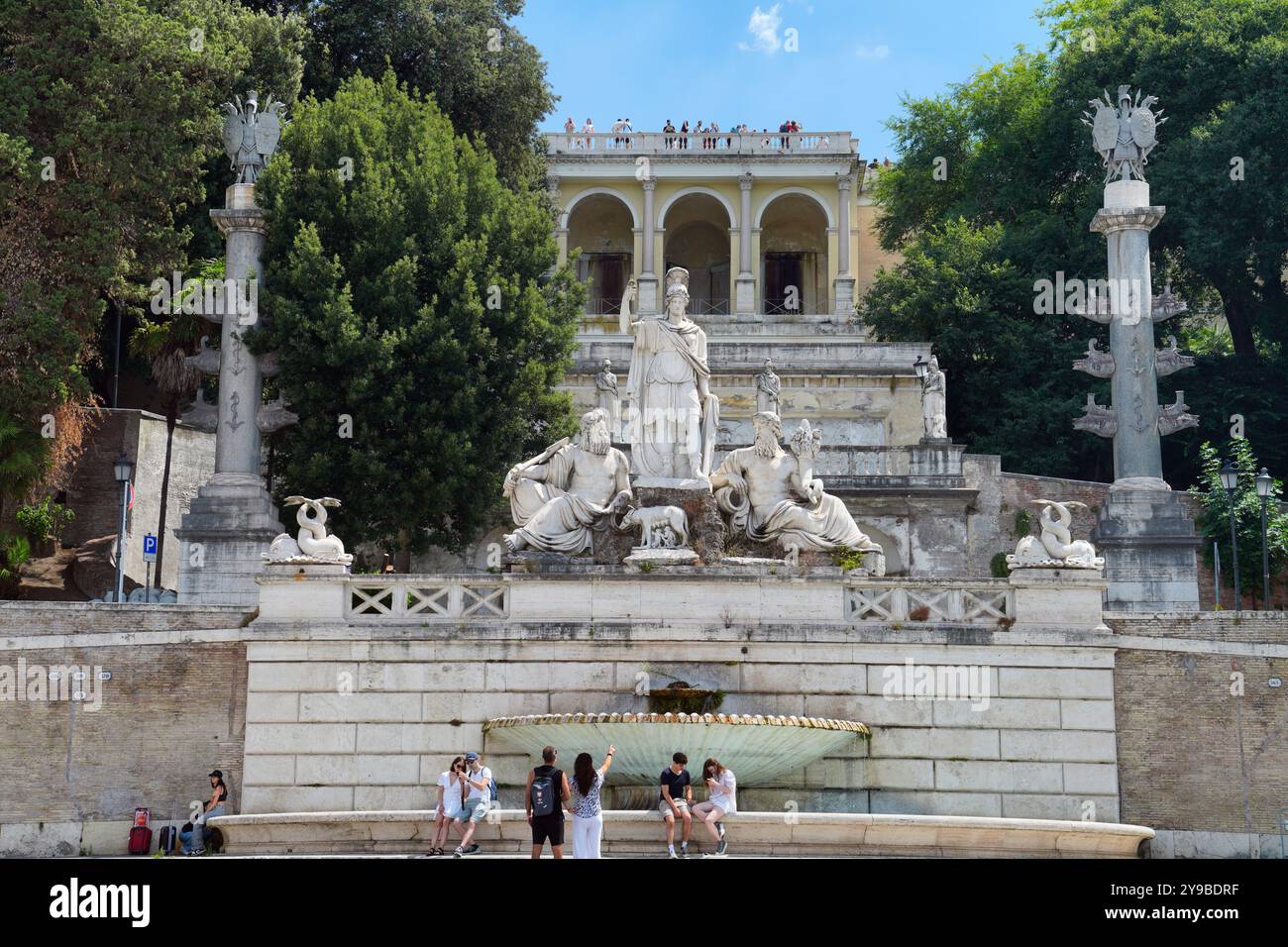 Fontana della DEA Roma e terrazza del Pincio, Piazza del Popolo, Rom, Italien Stockfoto