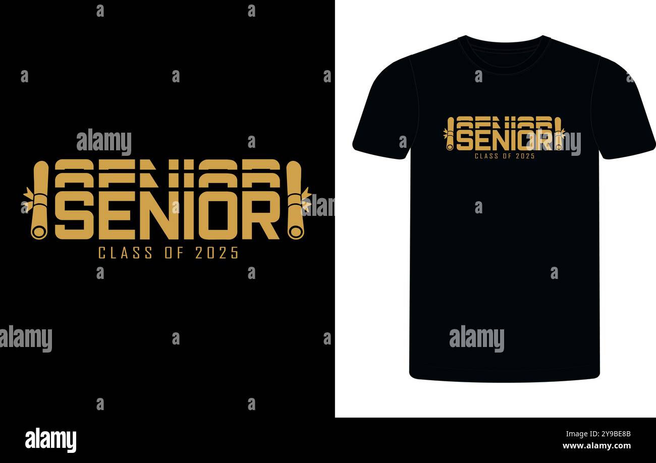 Senior Class von 2025 T-Shirt Design, High School oder College Abschluss Veranstaltung oder Party T-Shirt Design, Abschluss T-Shirt Design. Stock Vektor