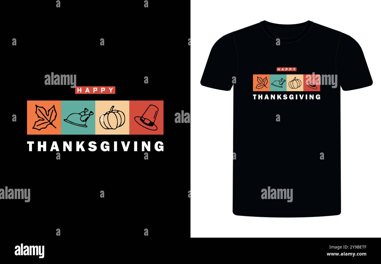 Happy Thanksgiving Typografie T-Shirt Design, Familie passendes Hemd, bereit zum Drucken für Kleidung, Poster, Illustration. Modern, schlicht, Schriftzug. Stock Vektor