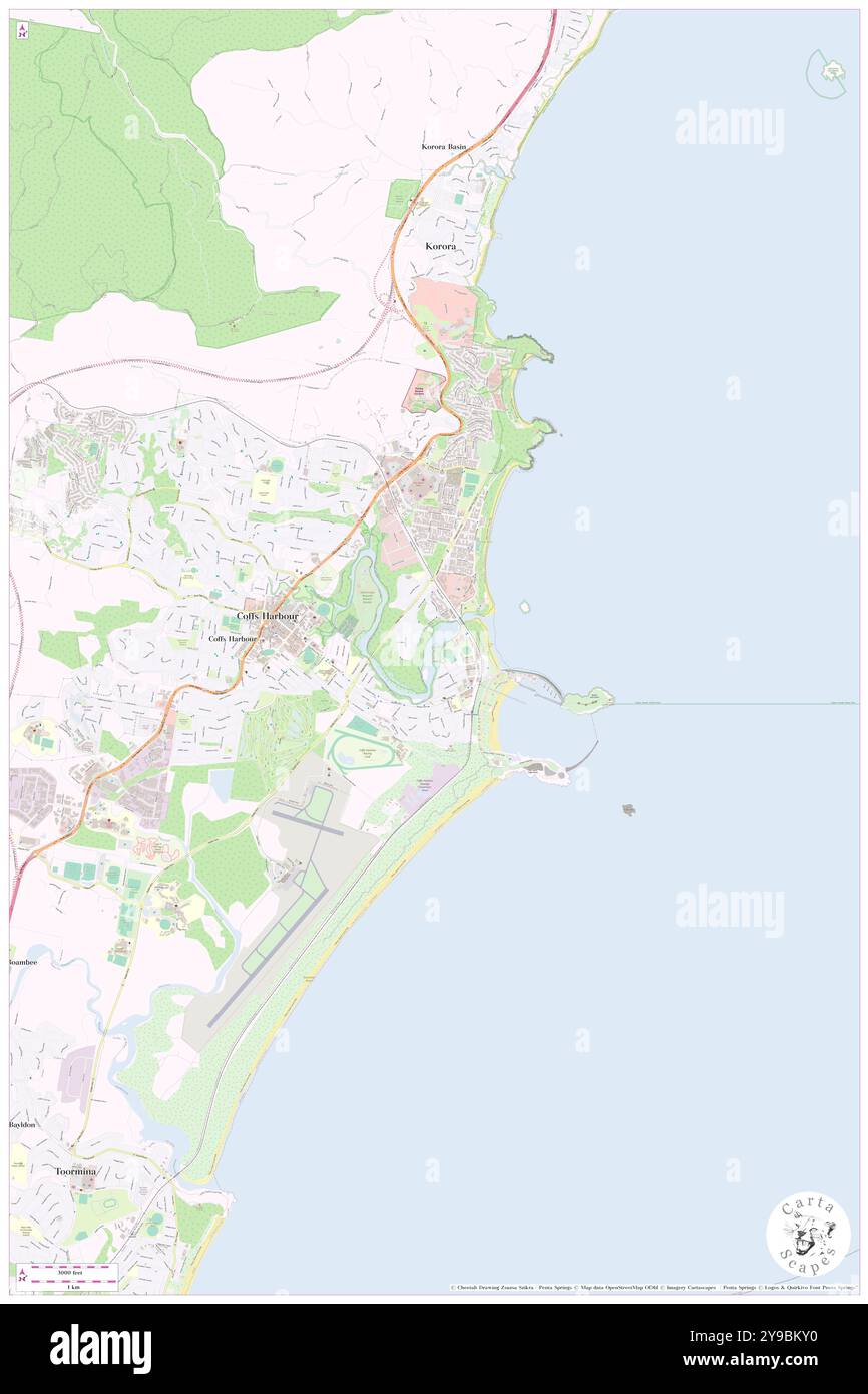 Park Beach Siding, Coffs Harbour, AU, Australien, New South Wales, s 30 18' 0''', N 153 7' 59'', Karte, Karte, Kartenausgabe 2024. Erkunden Sie Cartascapes, eine Karte, die die vielfältigen Landschaften, Kulturen und Ökosysteme der Erde enthüllt. Reisen Sie durch Zeit und Raum und entdecken Sie die Verflechtungen der Vergangenheit, Gegenwart und Zukunft unseres Planeten. Stockfoto