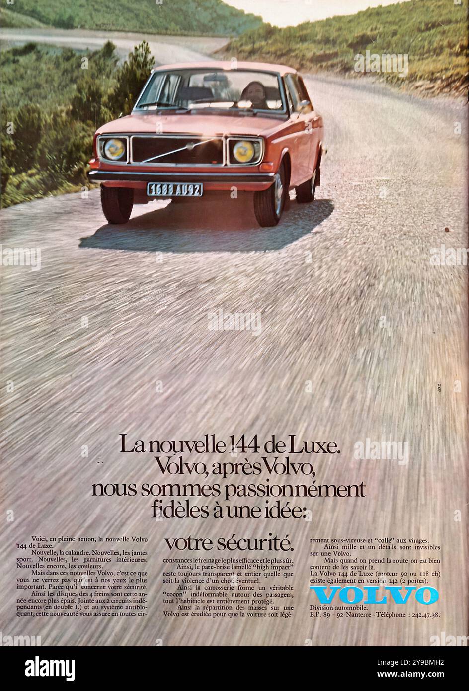 1971 Volvo 144 - Werbung für französische Vintage-Pressesoftware Stockfoto