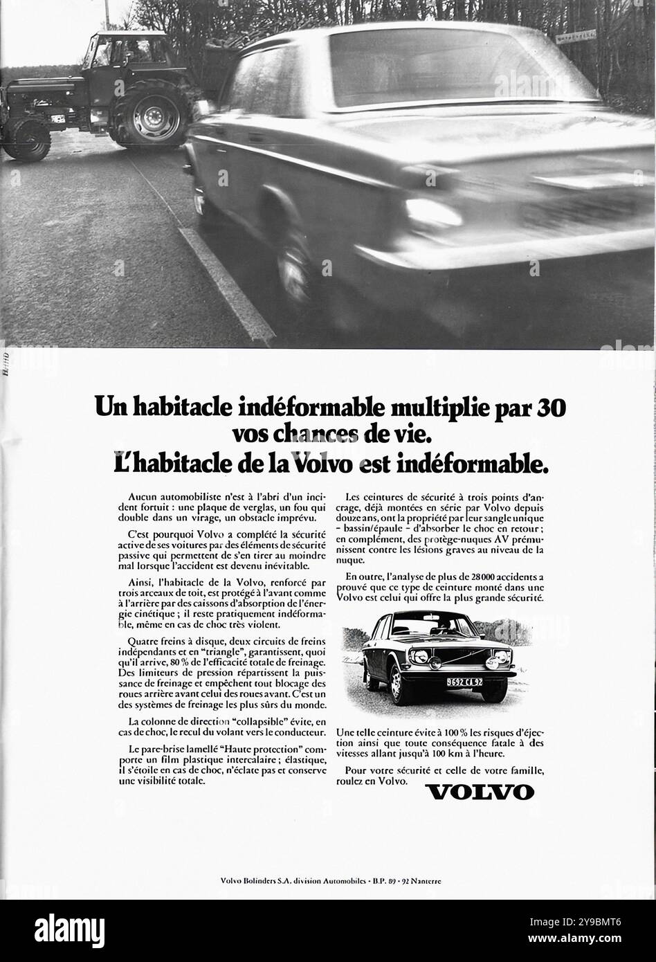 1972 Volvo 144 - Werbung für französische Vintage-Pressesoftware Stockfoto