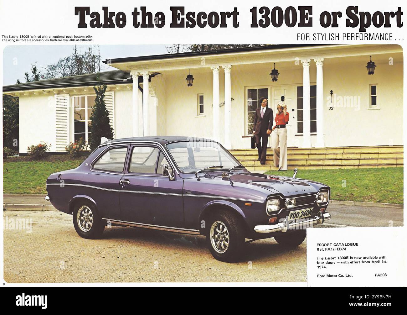 1974 Escort MKI in Großbritannien - Werbung für Vintage-Pressesysteme Stockfoto