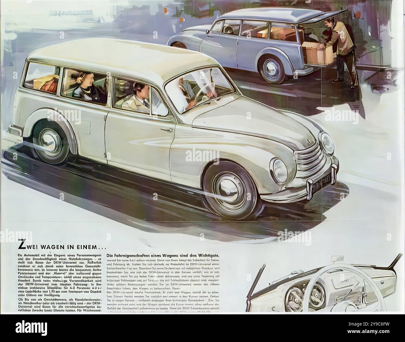 DKW Sonderklasse Universal F91U (1954) - Oldtimer-Werbung Stockfoto