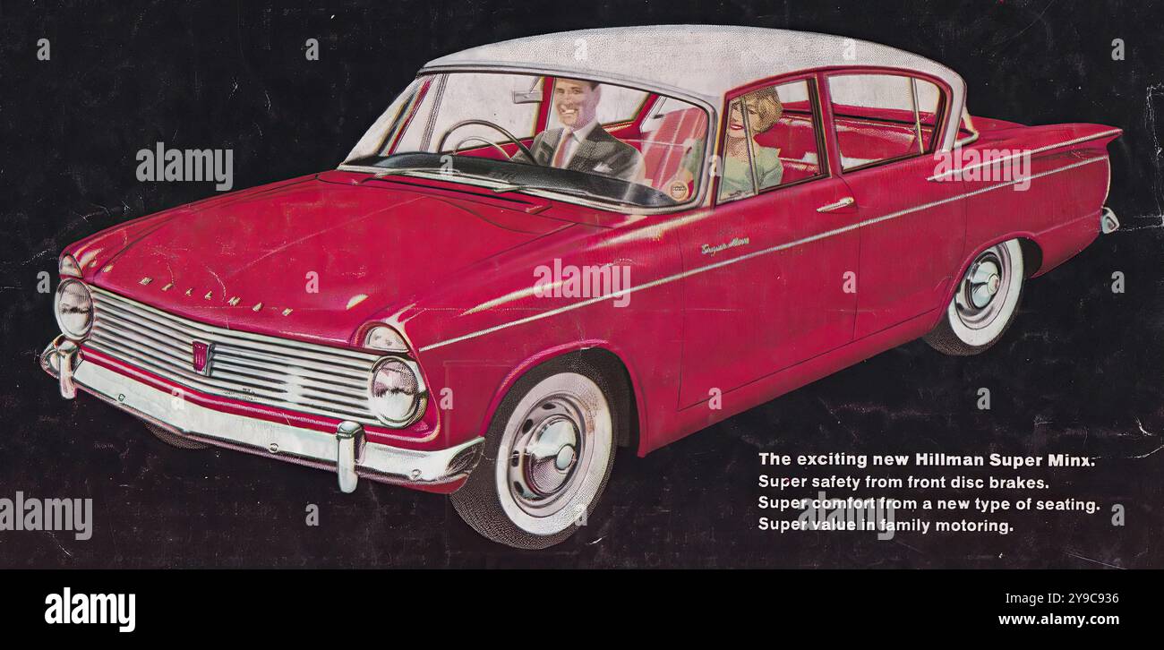 Hillman Super Minx – Werbung für Vintage-Pressesoftware Stockfoto