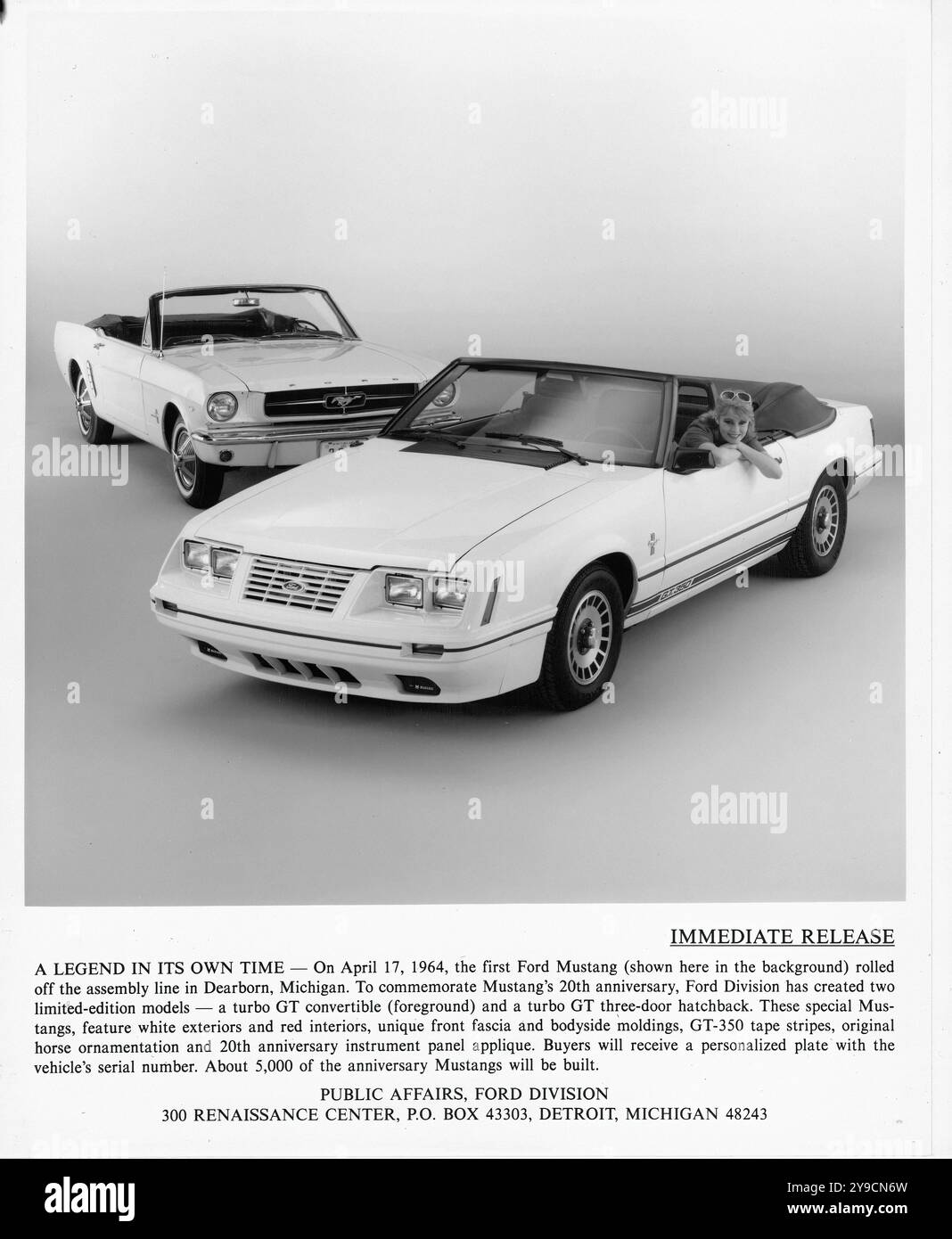 20 Jahre Mustang - Oldtimer-Werbung Stockfoto