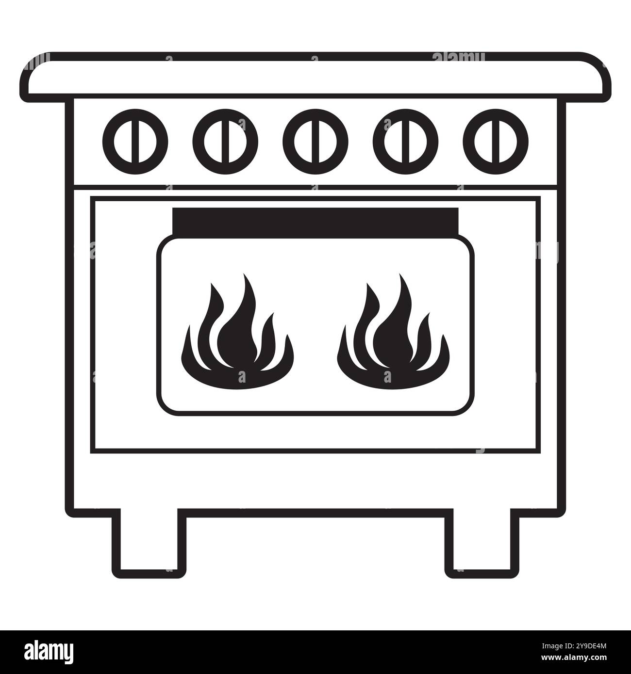 Minimalistisches Herdsymbol mit Flammen, perfekt für moderne, stilvolle Darstellungen von Kochkünsten, Küchenaktivitäten oder kulinarischen Themen. Stock Vektor