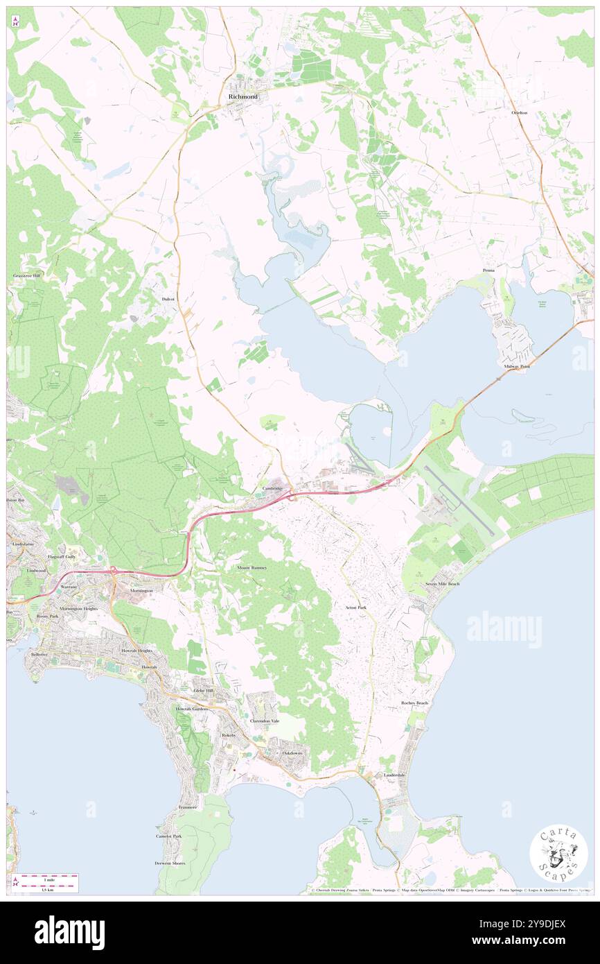 Cambridge, Clarence, AU, Australien, Tasmanien, s 42 49' 59'', N 147 26' 59'', Karte, Cartascapes Map, veröffentlicht 2024. Erkunden Sie Cartascapes, eine Karte, die die vielfältigen Landschaften, Kulturen und Ökosysteme der Erde enthüllt. Reisen Sie durch Zeit und Raum und entdecken Sie die Verflechtungen der Vergangenheit, Gegenwart und Zukunft unseres Planeten. Stockfoto