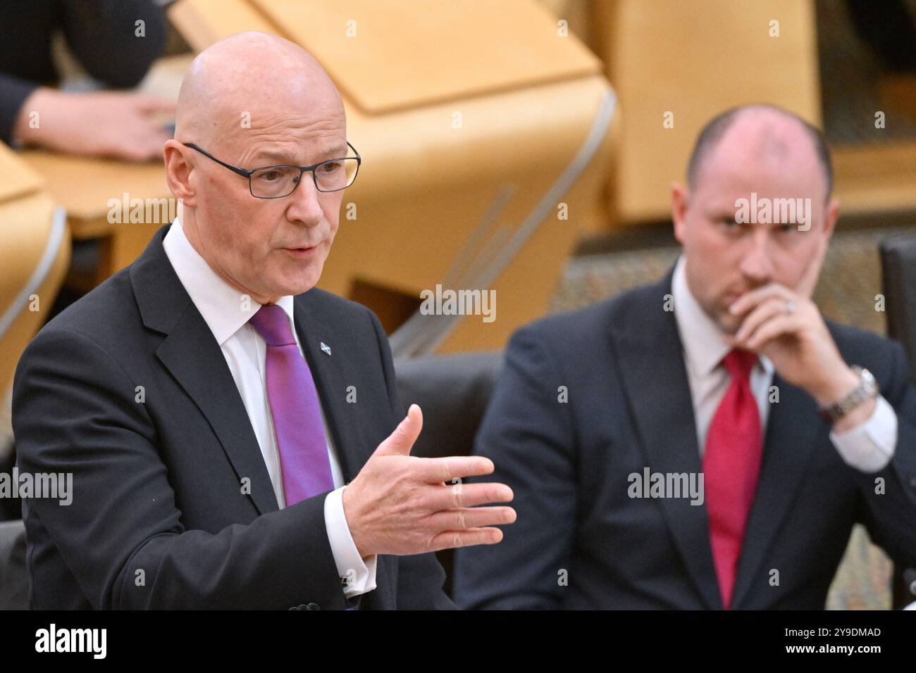 Edinburgh Schottland, Vereinigtes Königreich 10. Oktober 2024. Erster Minister John Swinney im schottischen Parlament für erste Ministerfragen. Credit sst/alamy Live News Stockfoto Edinburgh Schottland, Vereinigtes Königreich 10. Oktober 2024. Erster Minister John Swinney im schottischen Parlament für erste Ministerfragen. Credit sst/alamy Live News Stockfoto