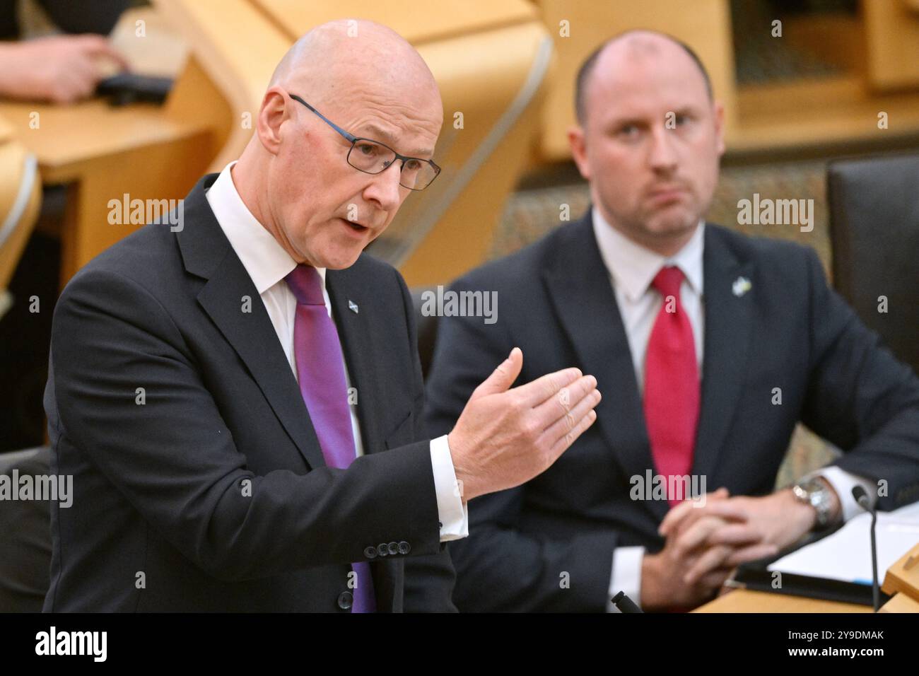 Edinburgh Schottland, Vereinigtes Königreich 10. Oktober 2024. Erster Minister John Swinney im schottischen Parlament für erste Ministerfragen. Credit sst/alamy Live News Stockfoto Edinburgh Schottland, Vereinigtes Königreich 10. Oktober 2024. Erster Minister John Swinney im schottischen Parlament für erste Ministerfragen. Credit sst/alamy Live News Stockfoto