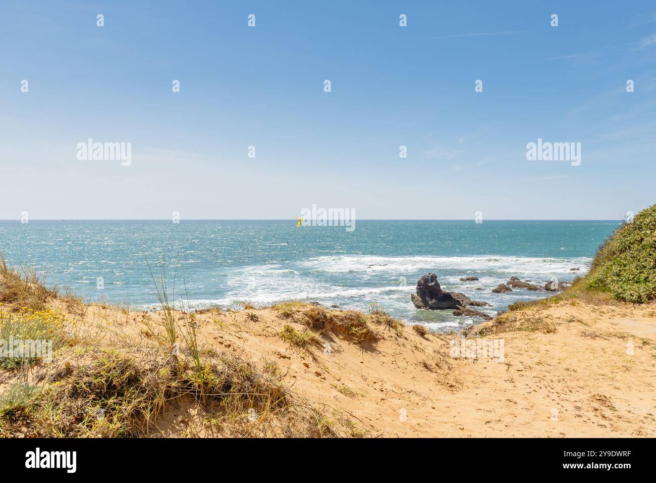Blick auf den Strand Pointe du Payre, Jard sur Mer, Frankreich an einem Sommertag, Vendée, Frankreich Stockfoto