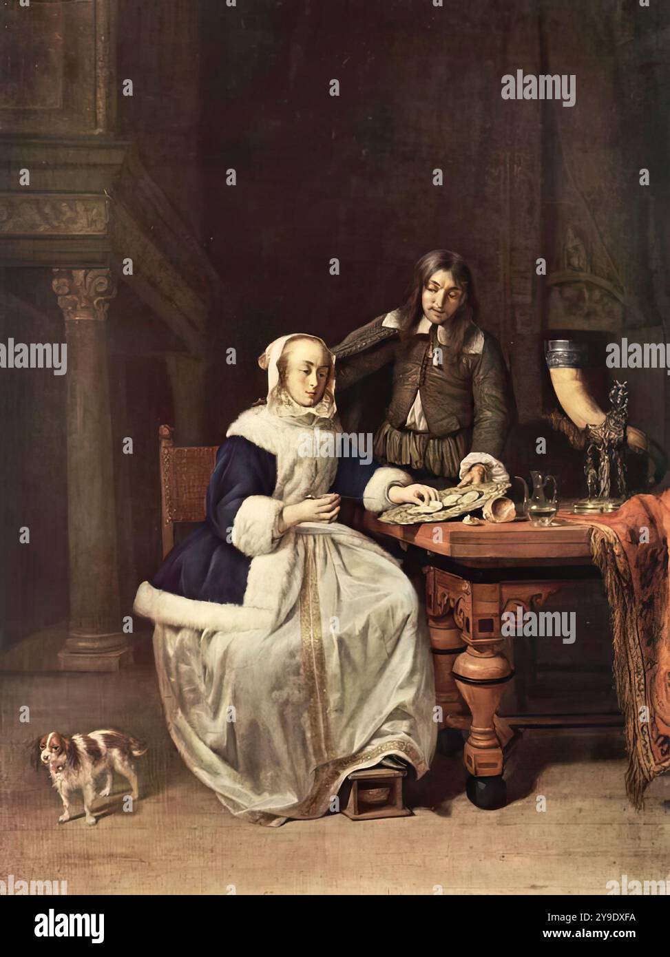 METSU, Gabriel (* 1629, Leiden, d. 1667, Amsterdam) Frühstück 1660 Öl auf Holz, 55,5 x 42 die Eremitage, St. Petersburg das Gemälde ist auch unter dem Titel „Austernesser“ bekannt. Es ist ein Gemälde aus der besten Zeit des Künstlers. --- Schlüsselwörter: ----------------- Autor: METSU, Gabriel Titel: Frühstück Time-Line: 1651-1700 Schule: Niederländisch Form: Malerei Art: Genre Stockfoto