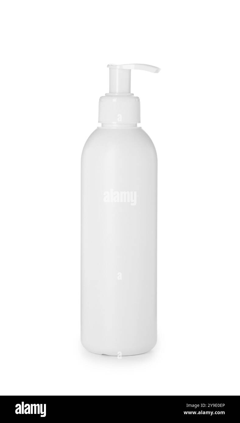 Eine leere Flasche Shampoo isoliert auf weiß Stockfoto