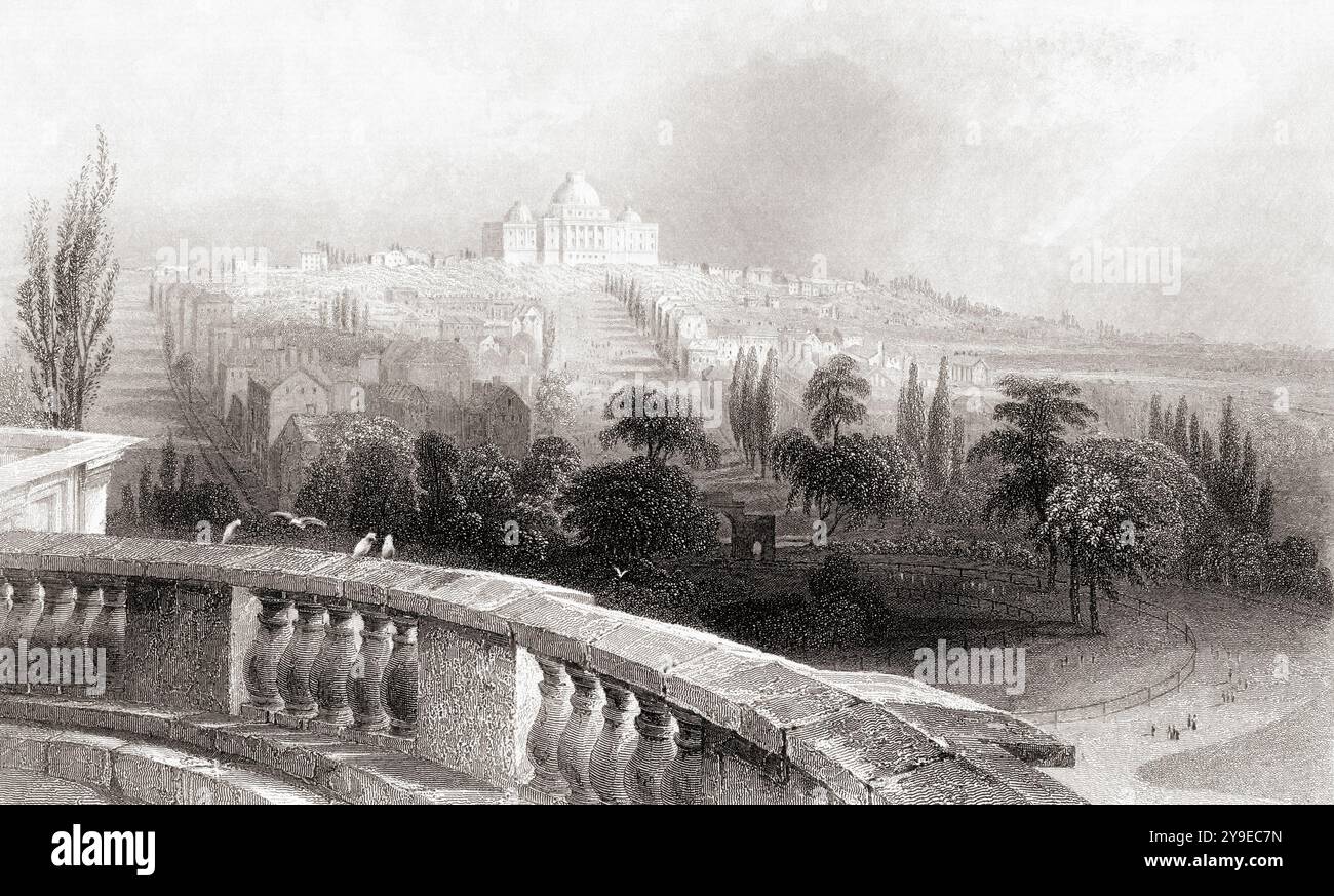 Ein Blick auf Washington vom Haus des Präsidenten. Von einem Druck aus dem 19. Jahrhundert Stockfoto