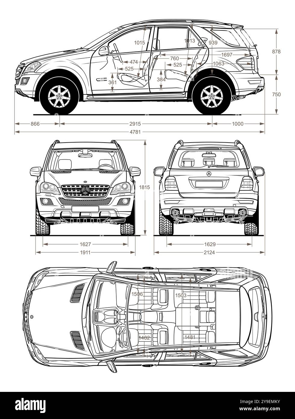2008 Mercedes Benz M-Klasse Fahrzeugplan Stock Vektor