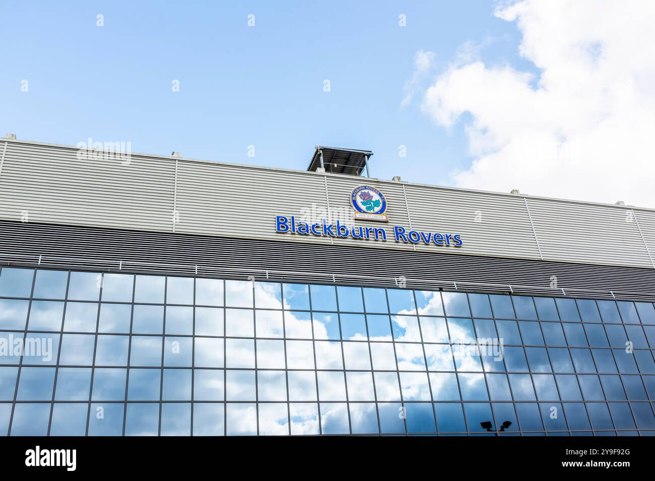 Ewood Park, Blackburn, Lancashire, Großbritannien. Heimstadion eines der Gründungsmitglieder der Fußballliga Blackburn Rovers Football Club. Wagenheber-Ständer Stockfoto