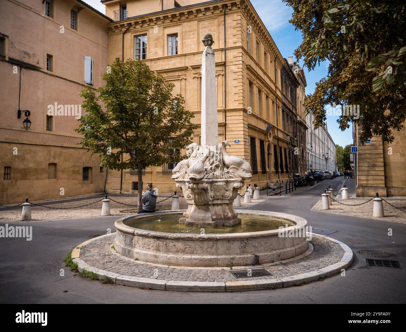 Vier-Delfinbrunnen in Aix-en-Provence Stockfoto