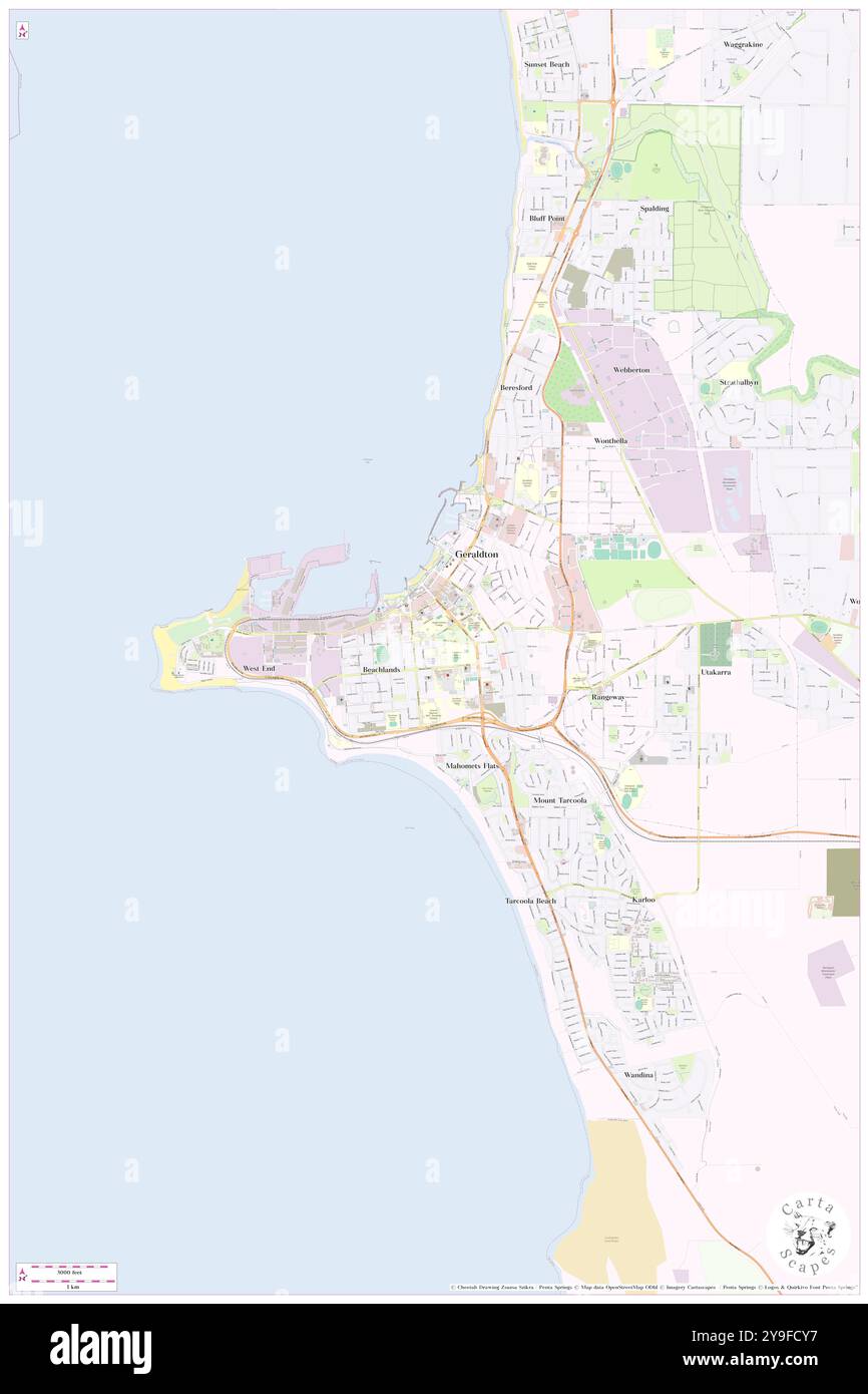 Holland Street School, Greater Geraldton, AU, Australien, Western Australia, s 28 46' 50''', N 114 36' 34''', Karte, Cartascapes Map, veröffentlicht 2024. Erkunden Sie Cartascapes, eine Karte, die die vielfältigen Landschaften, Kulturen und Ökosysteme der Erde enthüllt. Reisen Sie durch Zeit und Raum und entdecken Sie die Verflechtungen der Vergangenheit, Gegenwart und Zukunft unseres Planeten. Stockfoto