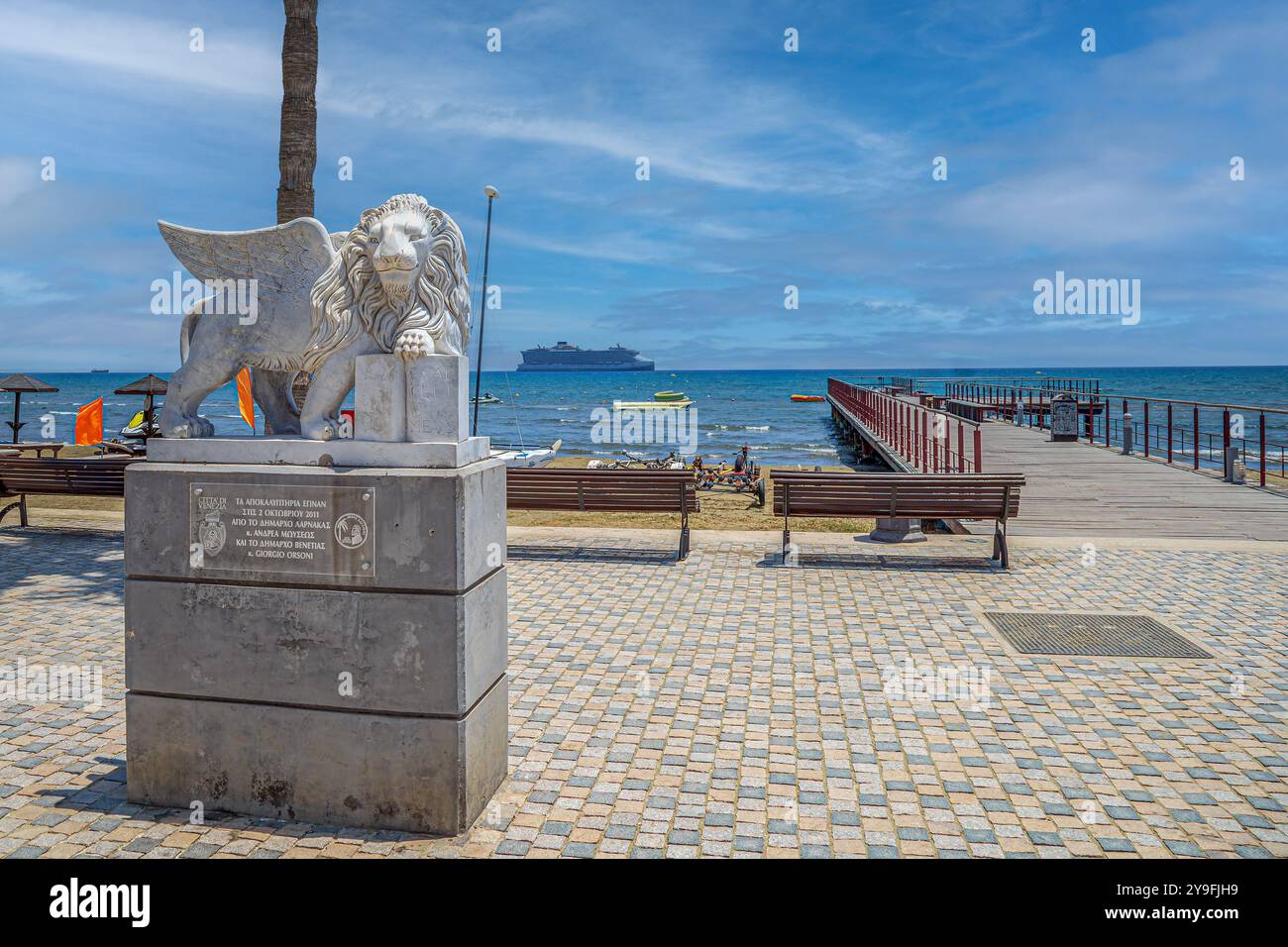 Monument des venezianischen Löwen an der Promenade Finikoudes, Larnaca, Zypern Stockfoto