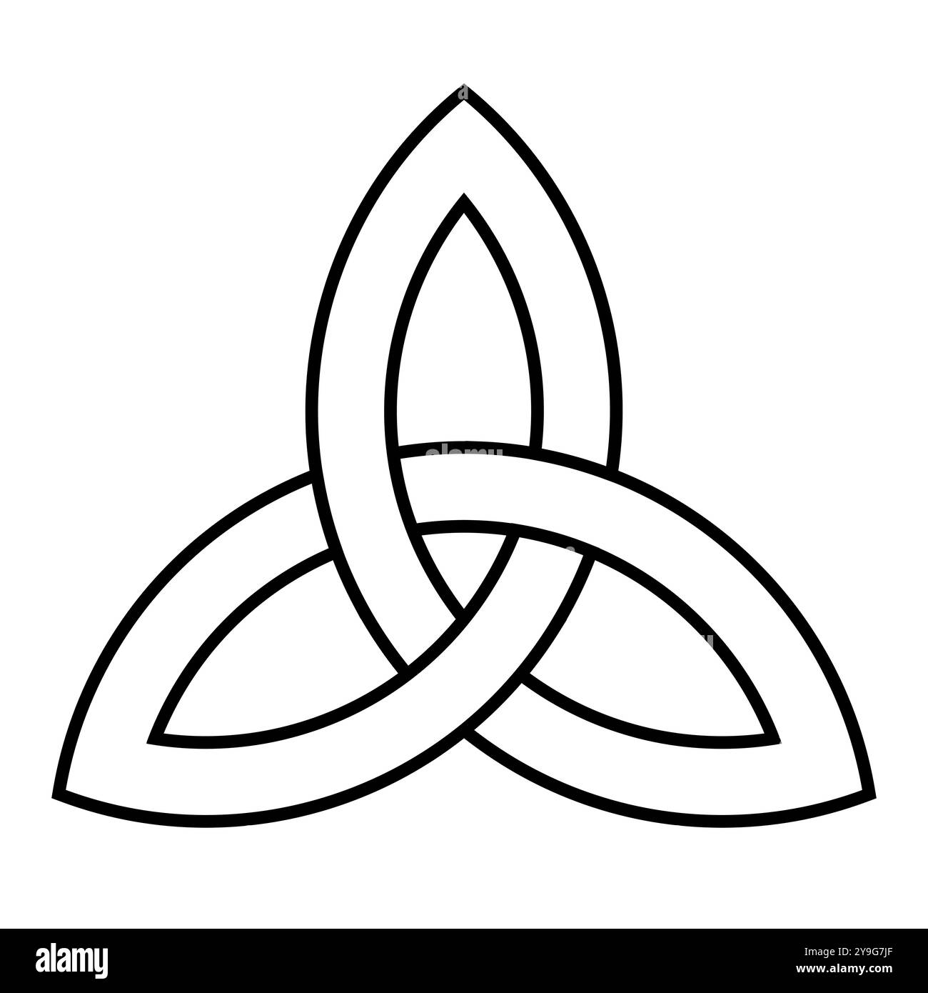 Triquetra Ornament - Schwarz-weiß-Vektor-Illustration der mittelalterlichen Rune, Dreiecksknoten Dreiecksfigur bestehend aus drei verschachtelten Bögen Stock Vektor