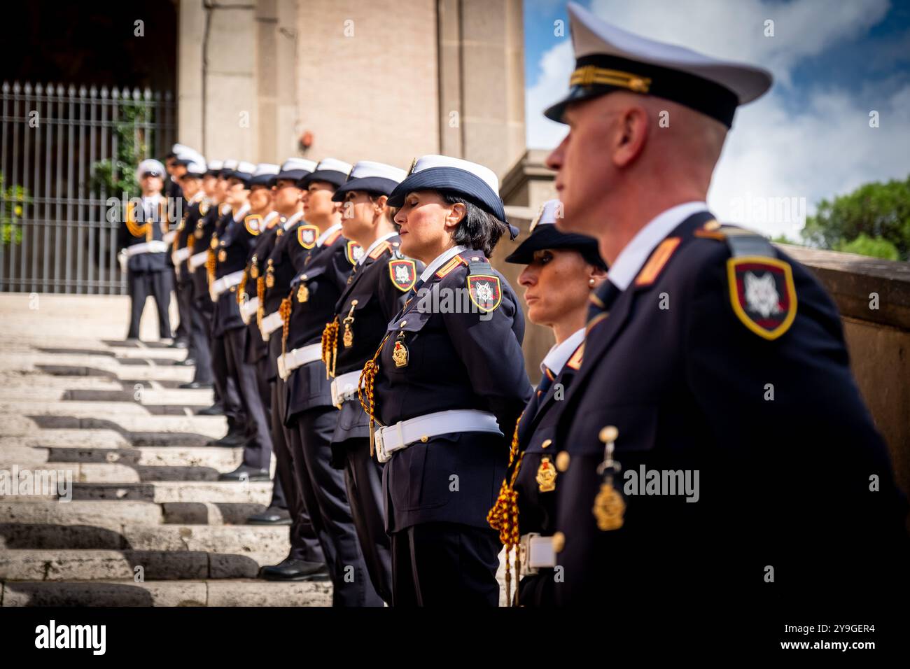 Rom, Rm, Italien. Oktober 2024. Die Feier zum 154. Jahrestag der Gründung der „Polizia Locale di Roma Capitale“ findet in der Kirche Santa Maria in Aracoeli und auf dem Platz Campidoglio statt. (Kreditbild: © Marco Di Gianvito/ZUMA Press Wire) NUR REDAKTIONELLE VERWENDUNG! Nicht für kommerzielle ZWECKE! Stockfoto