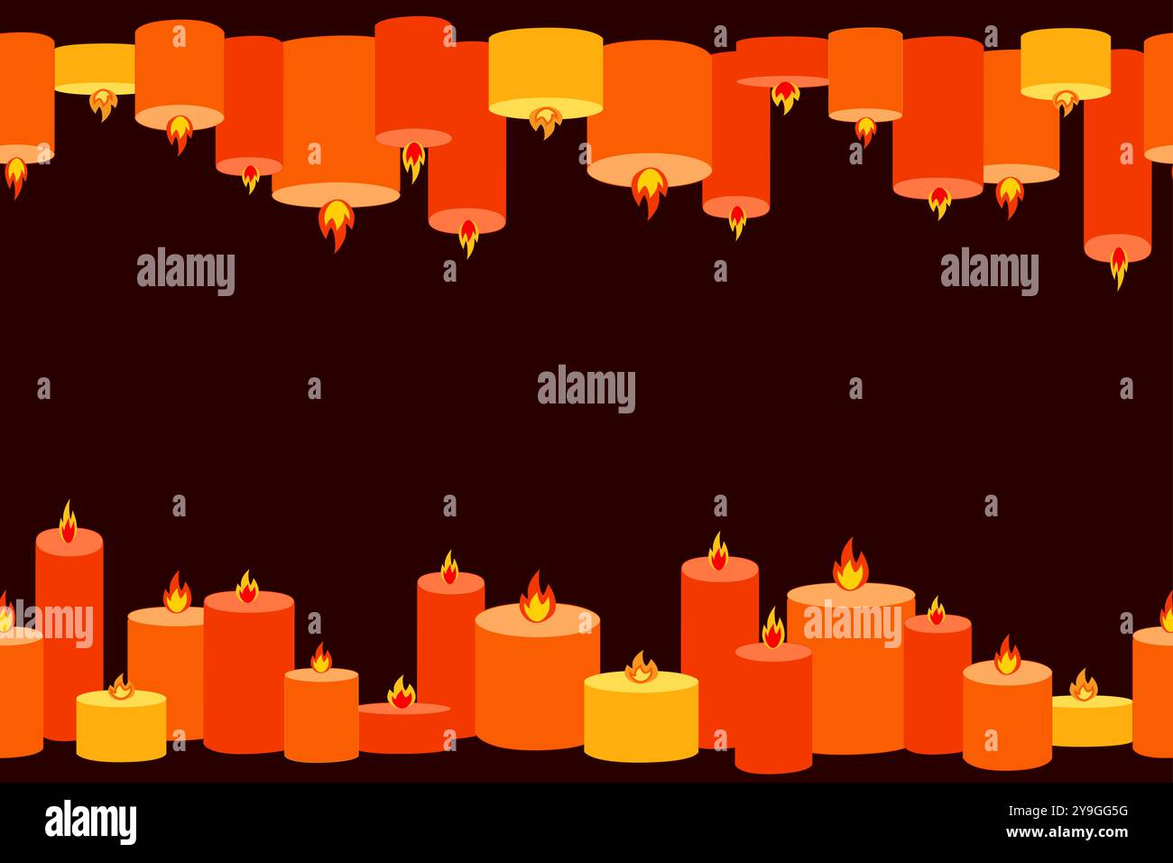 Duftende orangene brennende Kerzen, nahtloser Musterrand. Design für Druck, Textilien, Verpackungen. Spa und Aromatherapie halloween Vektor Cartoon illustr Stock Vektor