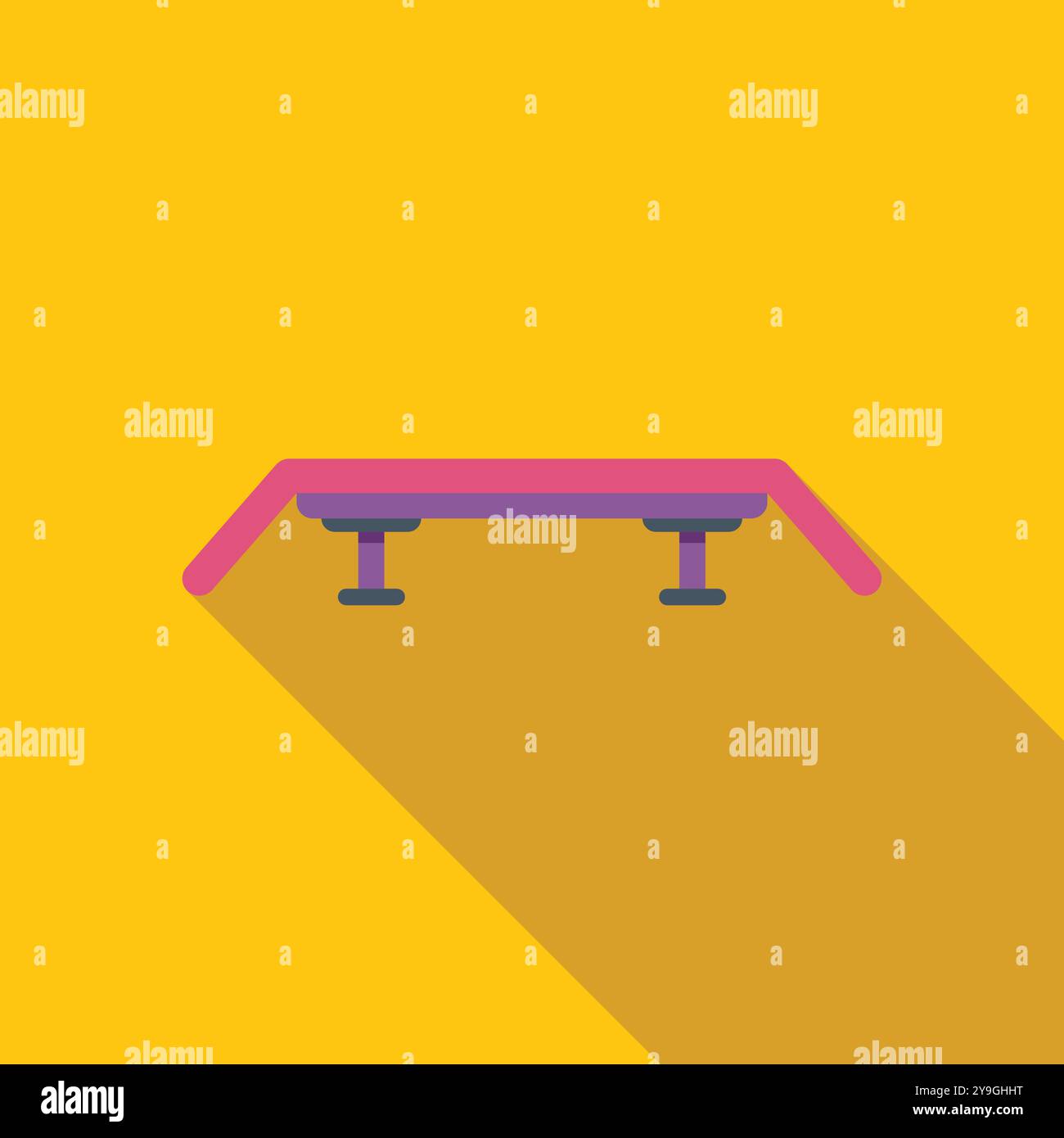 Verstellbare Trittfläche mit langem Schatten auf gelbem Hintergrund, perfekt für die Darstellung von Fitnesstraining, Aerobic-Workout oder Fitnessgeräten Stock Vektor