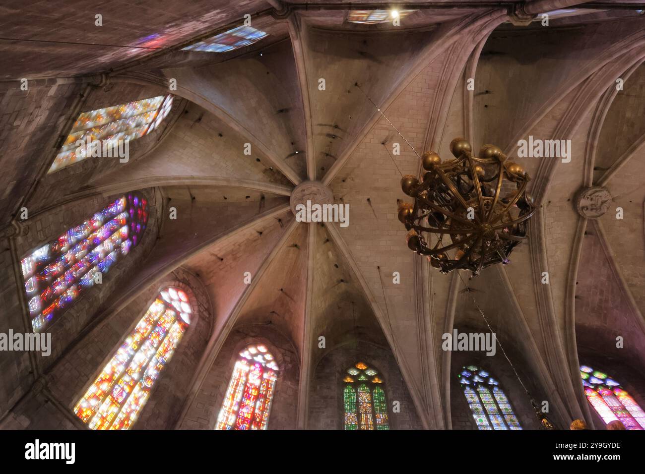 Details zum Juwel der katalanischen Gotik, der Basilika de Santa Maria del Pi, in Barcelona, Spanien Stockfoto