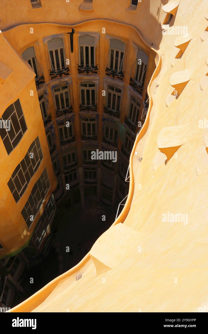 Details und abstrakte Nahaufnahmen von Casa Mila (La Pedrera), Barcelona, Spanien Stockfoto