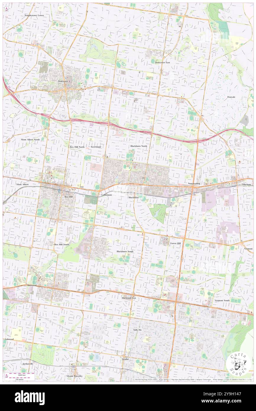 Blackburn Railway Station, Whitehorse, AU, Australien, Victoria, s 37 49' 12'', N 145 9' 0'', Karte, Cartascapes Map, veröffentlicht 2024. Erkunden Sie Cartascapes, eine Karte, die die vielfältigen Landschaften, Kulturen und Ökosysteme der Erde enthüllt. Reisen Sie durch Zeit und Raum und entdecken Sie die Verflechtungen der Vergangenheit, Gegenwart und Zukunft unseres Planeten. Stockfoto