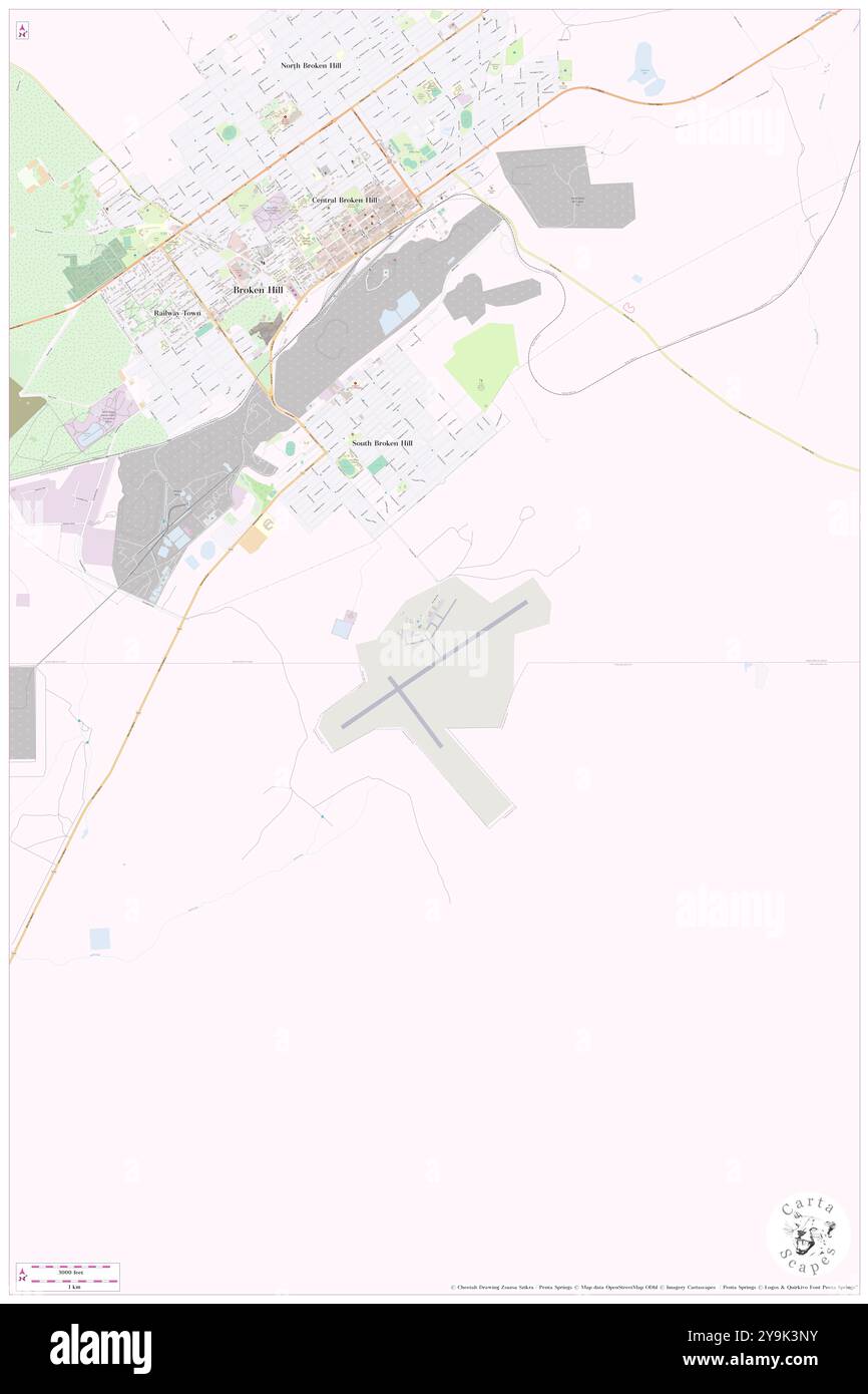 Broken Hill Airport, Broken Hill Municipality, AU, Australien, New South Wales, s 32 0' 5'', N 141 28' 19'', Karte, Cartascapes Map, veröffentlicht 2024. Erkunden Sie Cartascapes, eine Karte, die die vielfältigen Landschaften, Kulturen und Ökosysteme der Erde enthüllt. Reisen Sie durch Zeit und Raum und entdecken Sie die Verflechtungen der Vergangenheit, Gegenwart und Zukunft unseres Planeten. Stockfoto