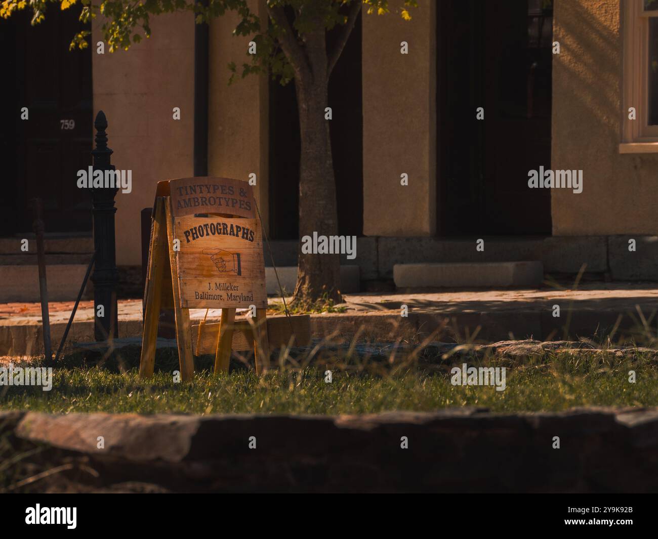 Altes, antikes Foto-Schild in Harpers Ferry West Virginia Stockfoto