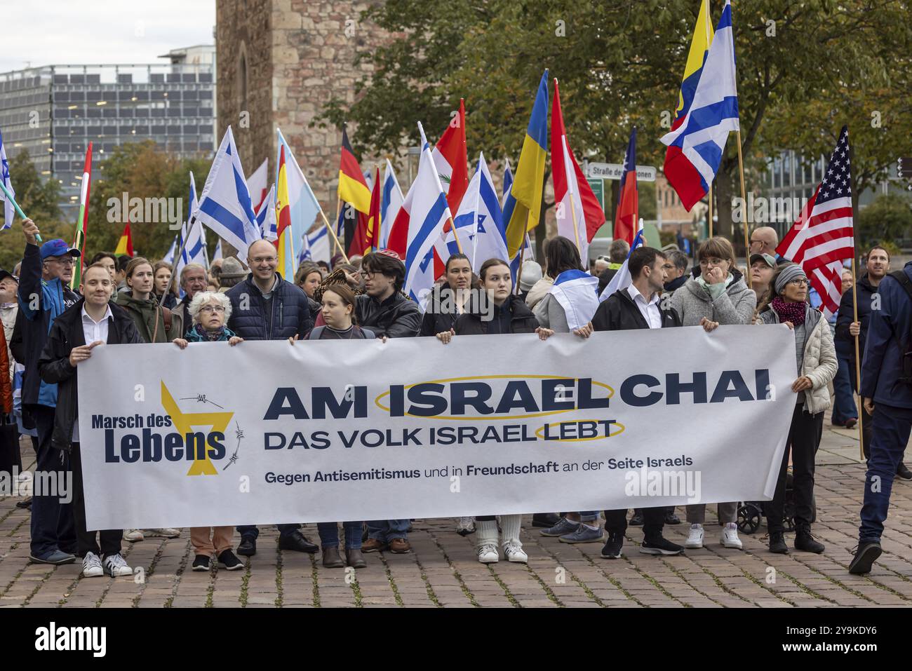 März des Lebens, am Israel Chai. Demonstration und Kundgebung gegen Antisemitismus und in Freundschaft auf Israels Seite. Chemnitz, Sachsen, Deutschland, Europa Stockfoto